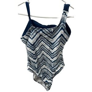 Mynah Swimsuit One Piece Navy Blue White Size Large Padded
